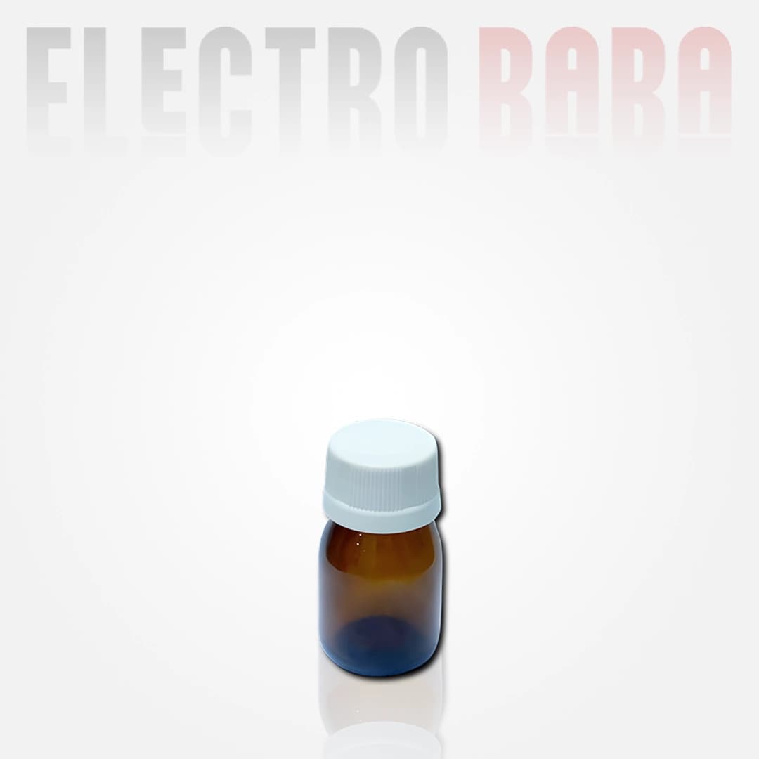 Flacon en verre Rond ambré 30ml. Bouchon Blanc à vis