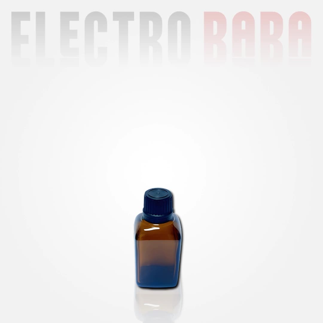 Flacon en verre Carré ambré 10ml. Bouchon noir à vis