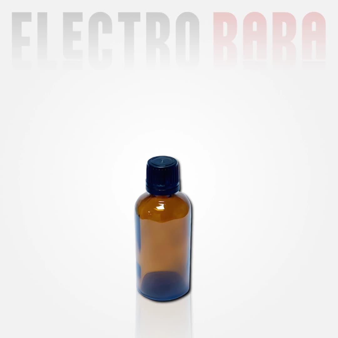 Flacon en verre Rond ambré 30ml. Bouchon noir à vis