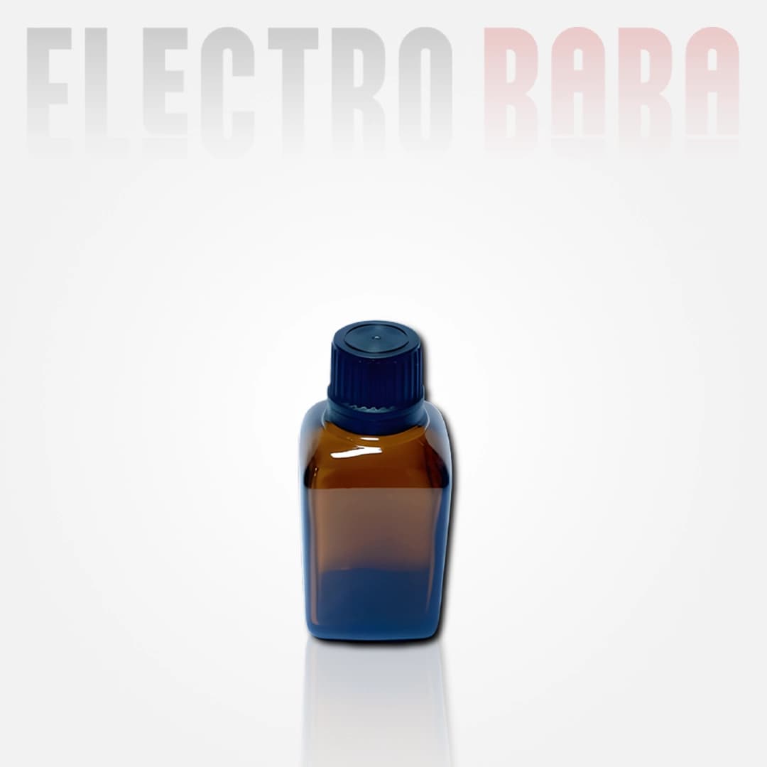 Flacon en verre Carré ambré 50ml. Bouchon noir à vis
