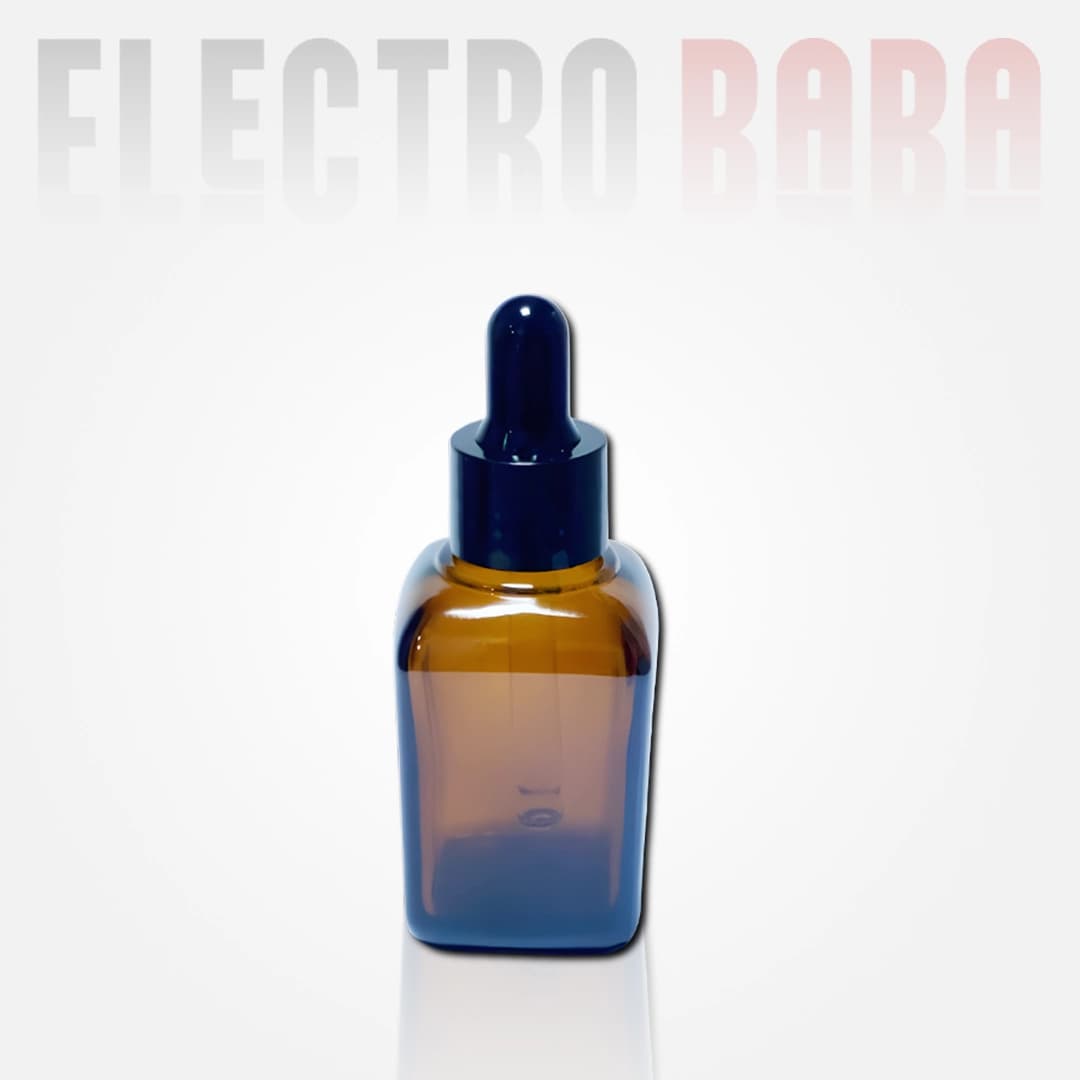 Flacon verre carré ambré avec pipette compte-gouttes 50ml