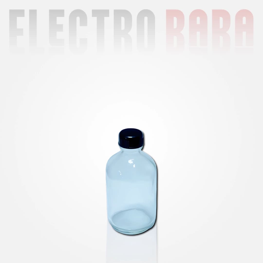 Flacon en verre Rond Transparent 60ml. Bouchon noir à vis
