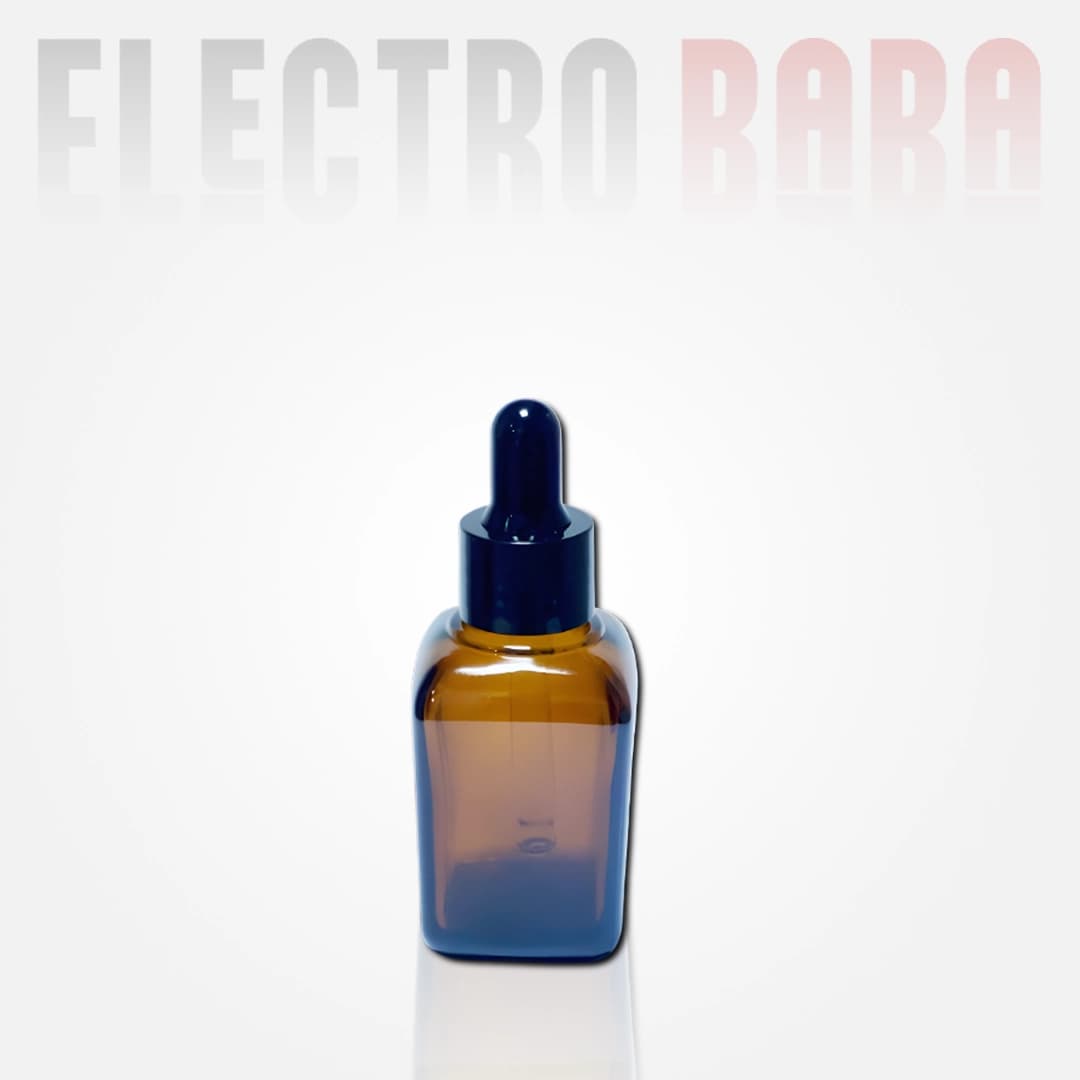 Flacon verre carré ambré avec pipette compte-gouttes 30ml