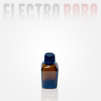 Flacon en verre Carré ambré 30ml. Bouchon noir à vis