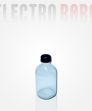 Flacon en verre Rond Transparent 60ml. Bouchon noir à vis