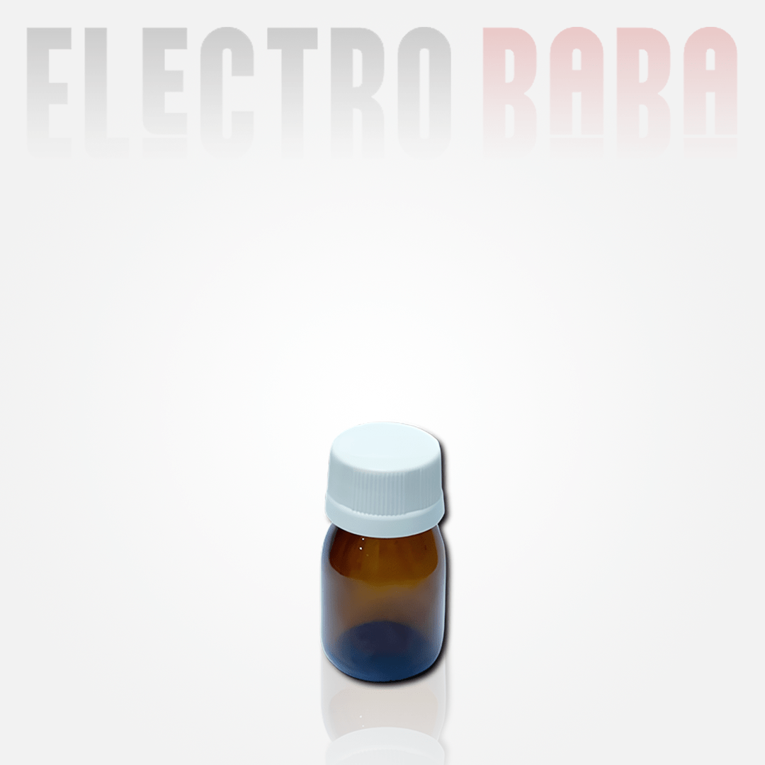 Flacon en verre Rond ambré 30ml. Bouchon Blanc à vis 1 Flacon en verre Rond ambré 30ml. Bouchon Blanc à vis