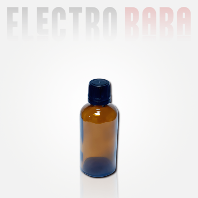 Flacon en verre Rond ambré 50ml. Bouchon noir à vis